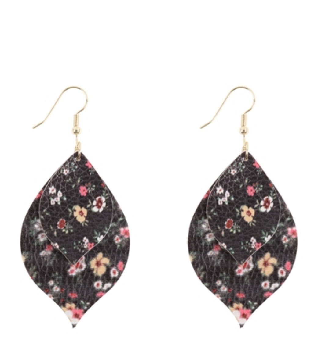 Black floral earrings.