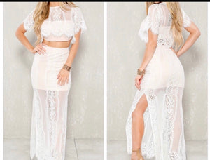 White two piece lace dress